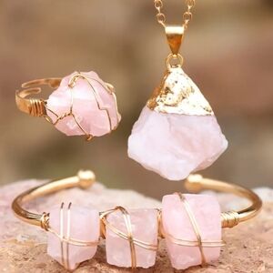 Elegant Gold and Pink Stone Jewelry Set New